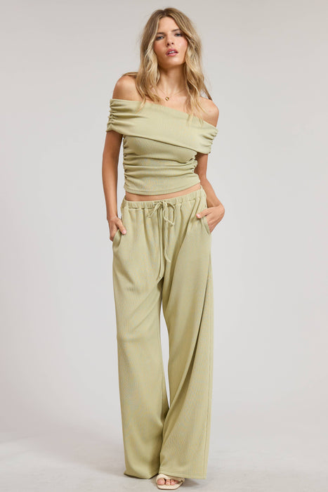 Off Shoulder Pants Set with Ruched Top | CS9251