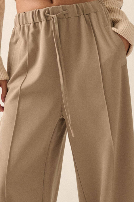 Solid Woven Wide-Leg Pintuck Drawstring Pants | CB9251