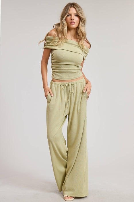 Off Shoulder Pants Set with Ruched Top | CS9251