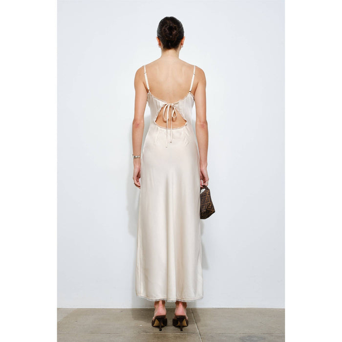 Genevieve Open Back Slip Dress in Ivory Satin | CD9252