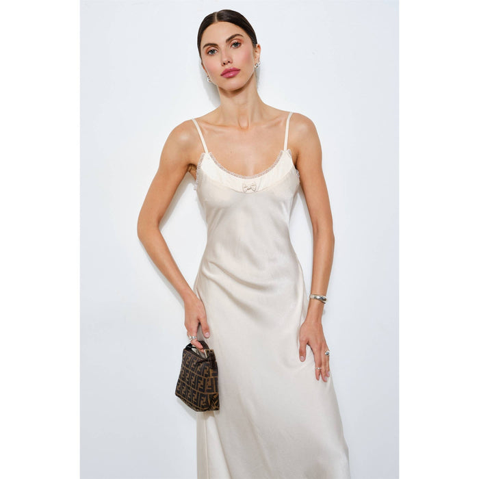 Genevieve Open Back Slip Dress in Ivory Satin | CD9252