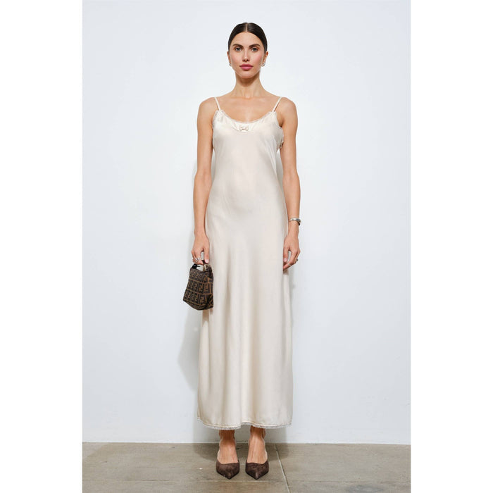 Genevieve Open Back Slip Dress in Ivory Satin | CD9252