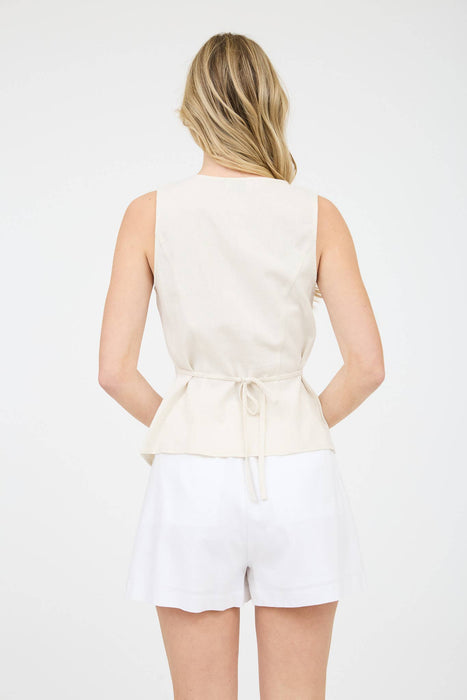 Linen Button Down Split Hem Cropped Vest | CT9256