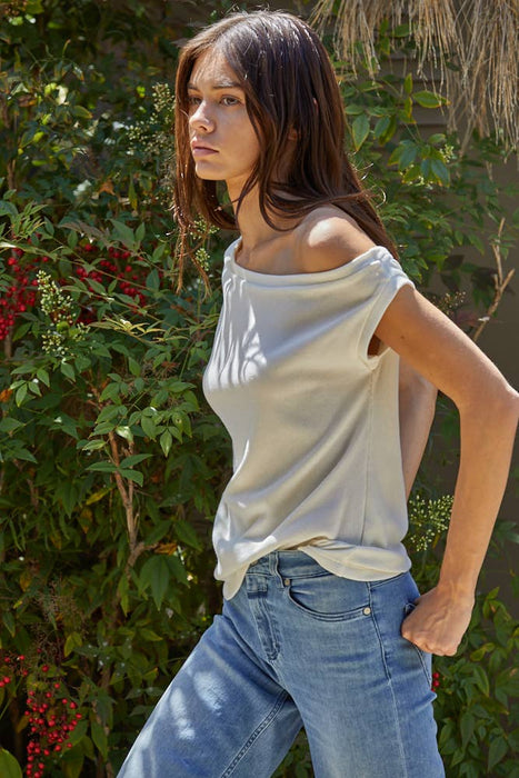Knit Rib One Shoulder Round Neck Sleeveless Top | CT9251