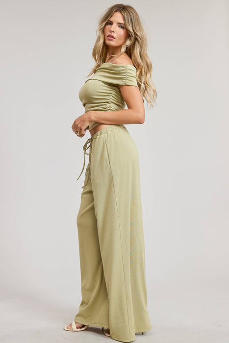 Off Shoulder Pants Set with Ruched Top | CS9251