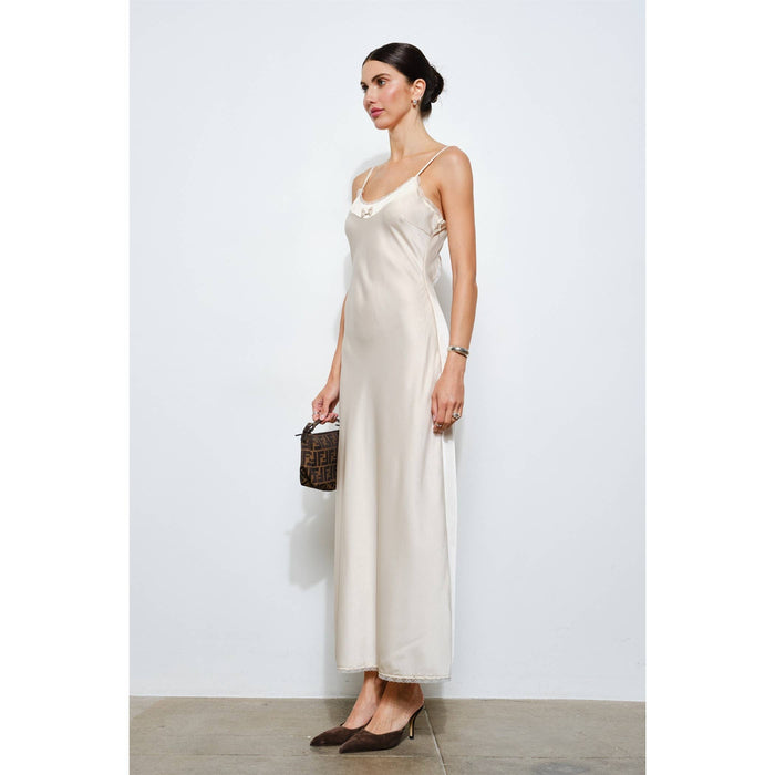 Genevieve Open Back Slip Dress in Ivory Satin | CD9252